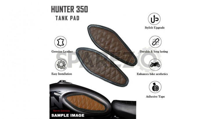 Royal Enfield Hunter 350 Genuine Leather Diamond Design Tank Pad Coffee Brown D7 - SPAREZO